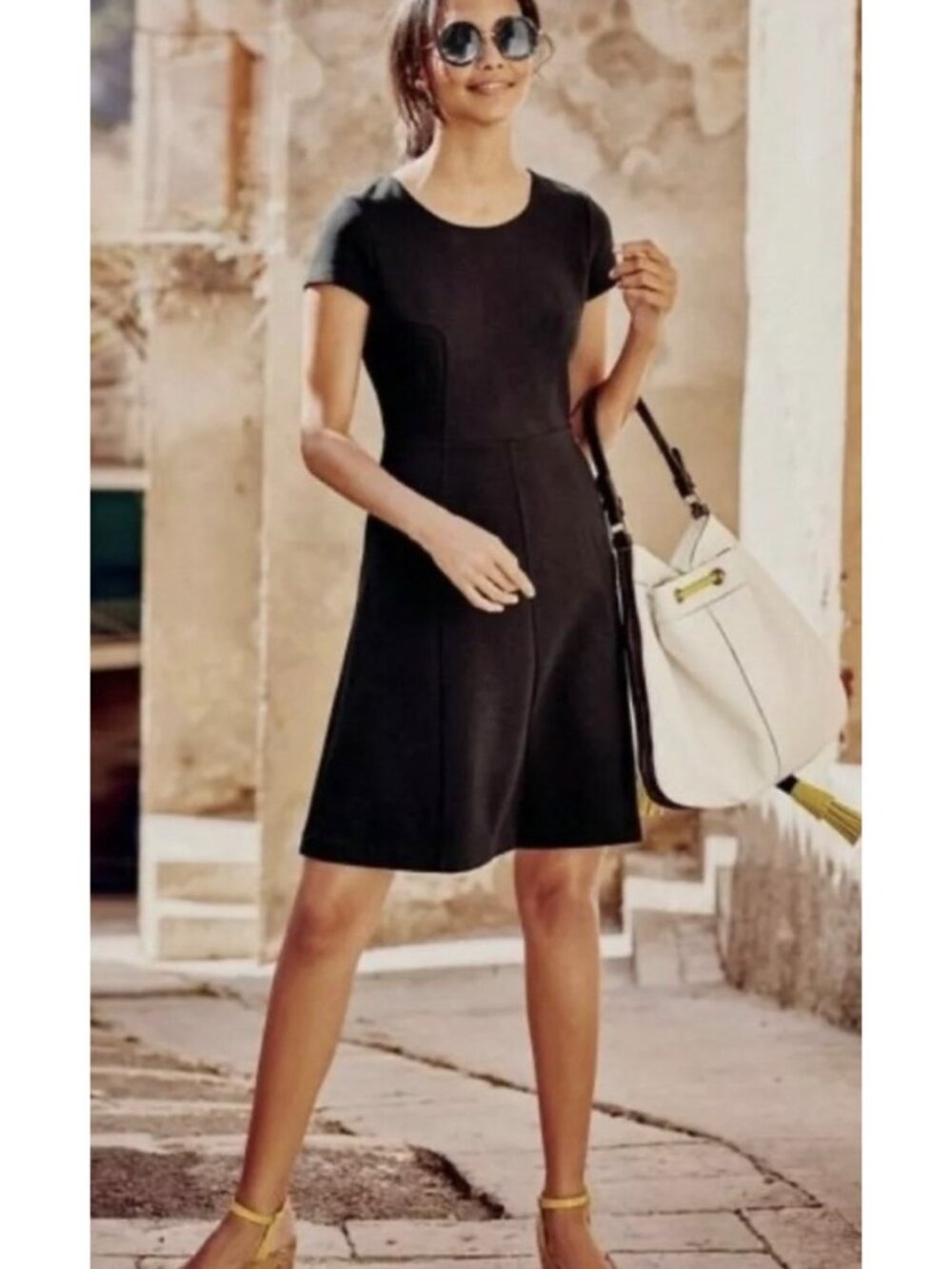 BODEN Black Maggie Ottoman Ribbed Knit Women's Fit-N-Flare Women's Dress 6L